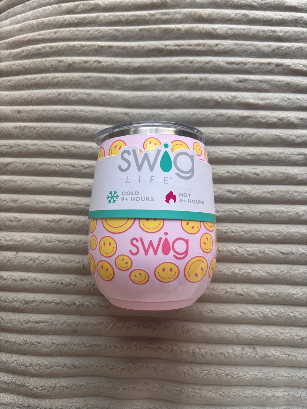 NWT SWIG Pink and Yellow Smiley Stemless Tumbler - Insulated